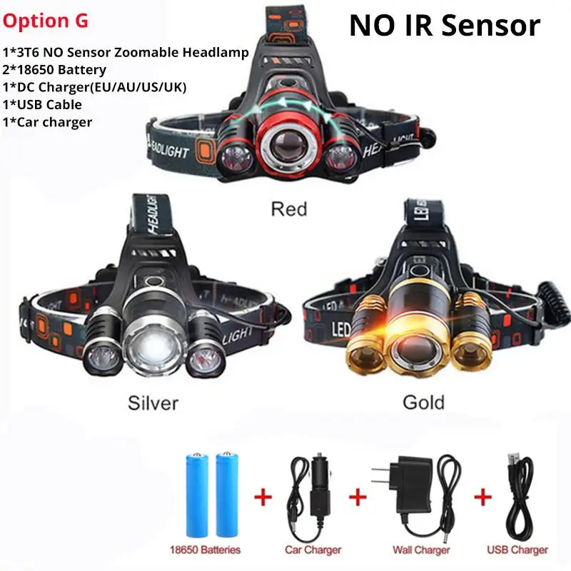 ИК-датчик светодиодный налобный фонарь масштабируемый 1* T6+ 2R5 головной светильник фонарь перезаряжаемый налобный фонарь налобный рыболовный головной светильник 18650
