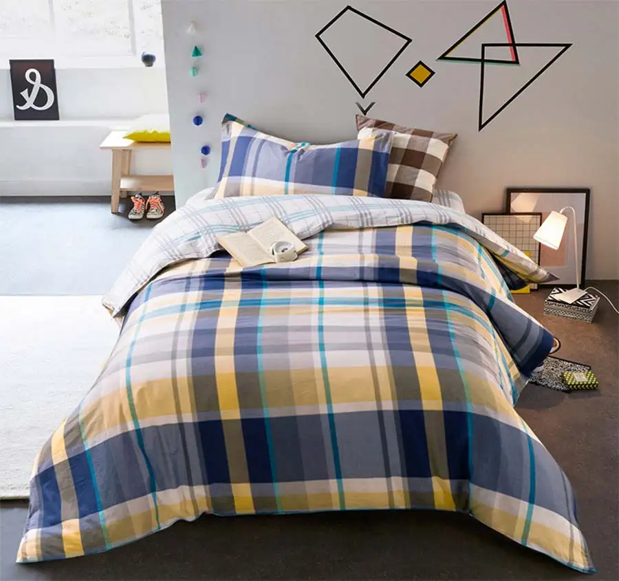 Free Shipping Trend Plaid Bedding Set Teen Child Manly Twin Full