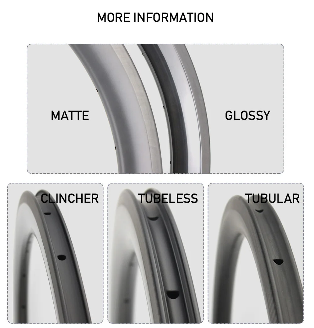Discount Disc Brake 700c Carbon Fiber Road Rim 12k Matte Tubular Clincher Tubeless  25mm Or 27mm Width Customized 30/47/50/60/88mm 9