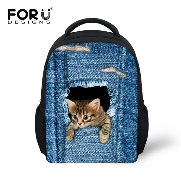 FORUDESIGNS/синий 3D Кот Собака Детский рюкзак для маленьких девочек и мальчиков джинсовый Холст Дети маленький рюкзак Детский рюкзак - Цвет: C3301F