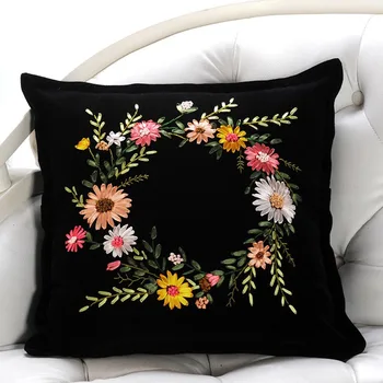 

Ribbon Embroidery Kits Cushion Pillow Cover Set Handcraft DIY Handmade Cross Stitch Needlework Swing Art Home Decor A-0003