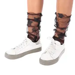 Для женщин девочек-подростков шик Звезда печати Смотрите через сетки свободные носки пикантные блестками Тонкий Sheer экипажа носки