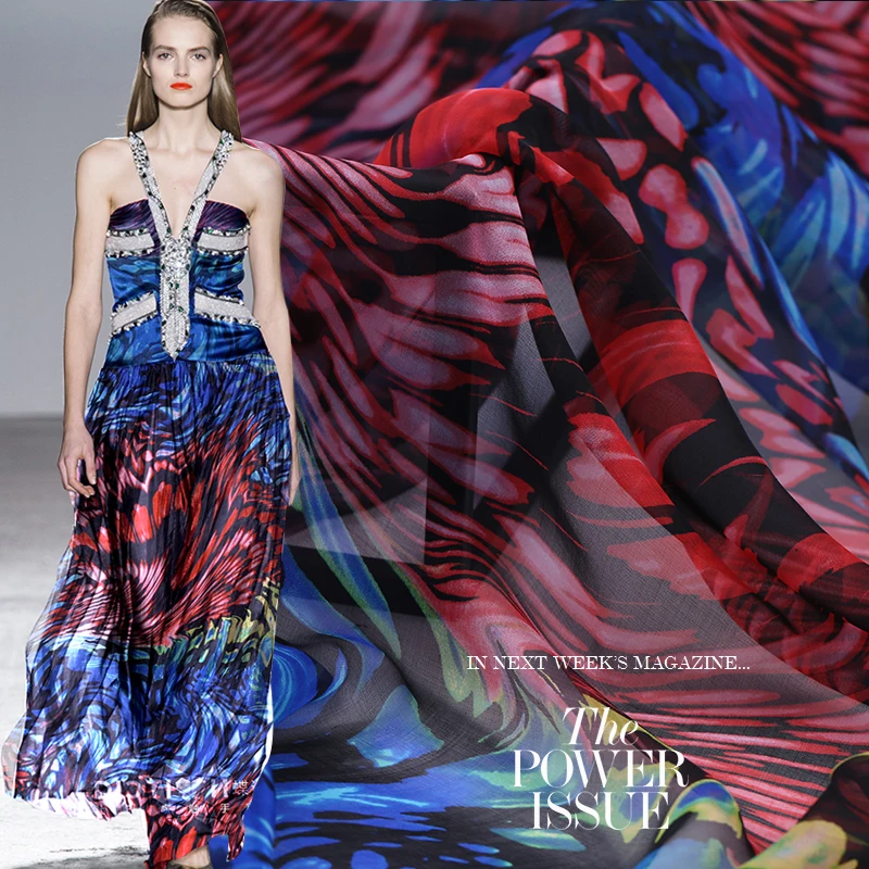 19 Spring Summer New 135cm Wide 6 Momme Printed 100% Silk Chiffon Fabric for Women Dress Thin Transparent Cloth Free Shipping | Дом и сад