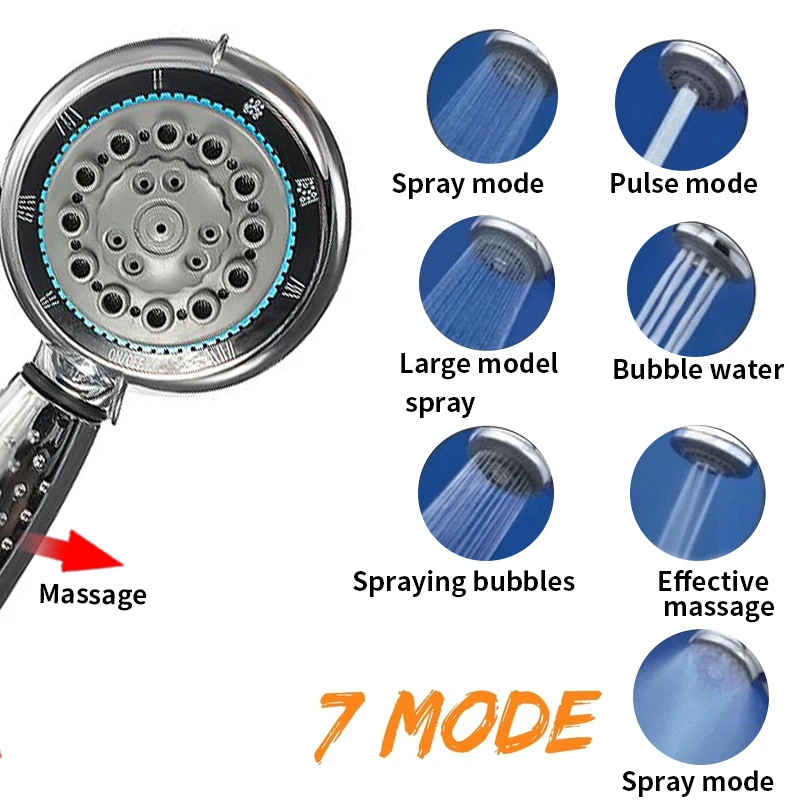 massage shower-head Non-slip handle shower head High pressure nozzle 7 adjustable mode function showerhead water saving shower