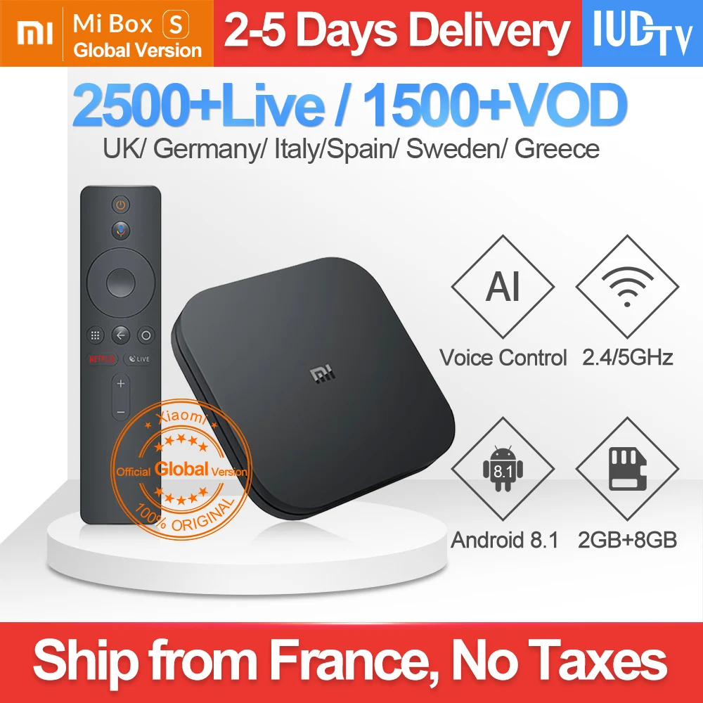 

IPTV Italy Spain Germany UK Sweden IUDTV Xiaomi MI Box S Android 8.1 2G+8G Greek Spain Italy Sweden IP TV 1 Year Xiaomi MI Box S
