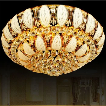 

2017 Gold Round Crystal Ceiling Light For Living Room Indoor Lamp with Remote Controlled luminaria Restanrant Led E14 Lamp
