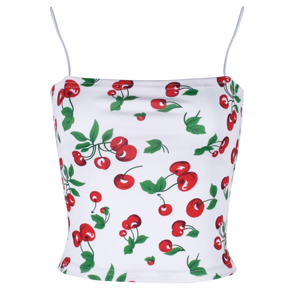 الصيف Clubwear النساء بروتيل معطلة الكتف الكرز طباعة حزب التسوق كل مباراة السباغيتي حزام المحاصيل أعلى عارضة اليومية يتأهل