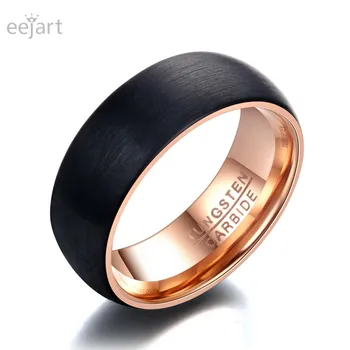 

Black Men's Tungsten Ring 8MM Inner Rose Gold Color Rings Men Tungsten Jewelry