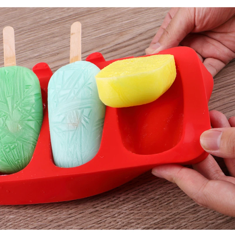 3 holes Oval Ellipse Silicone Ice Cream Mold Rabbit Popsicle Shape Molds Ice Tray Cube Tools 
