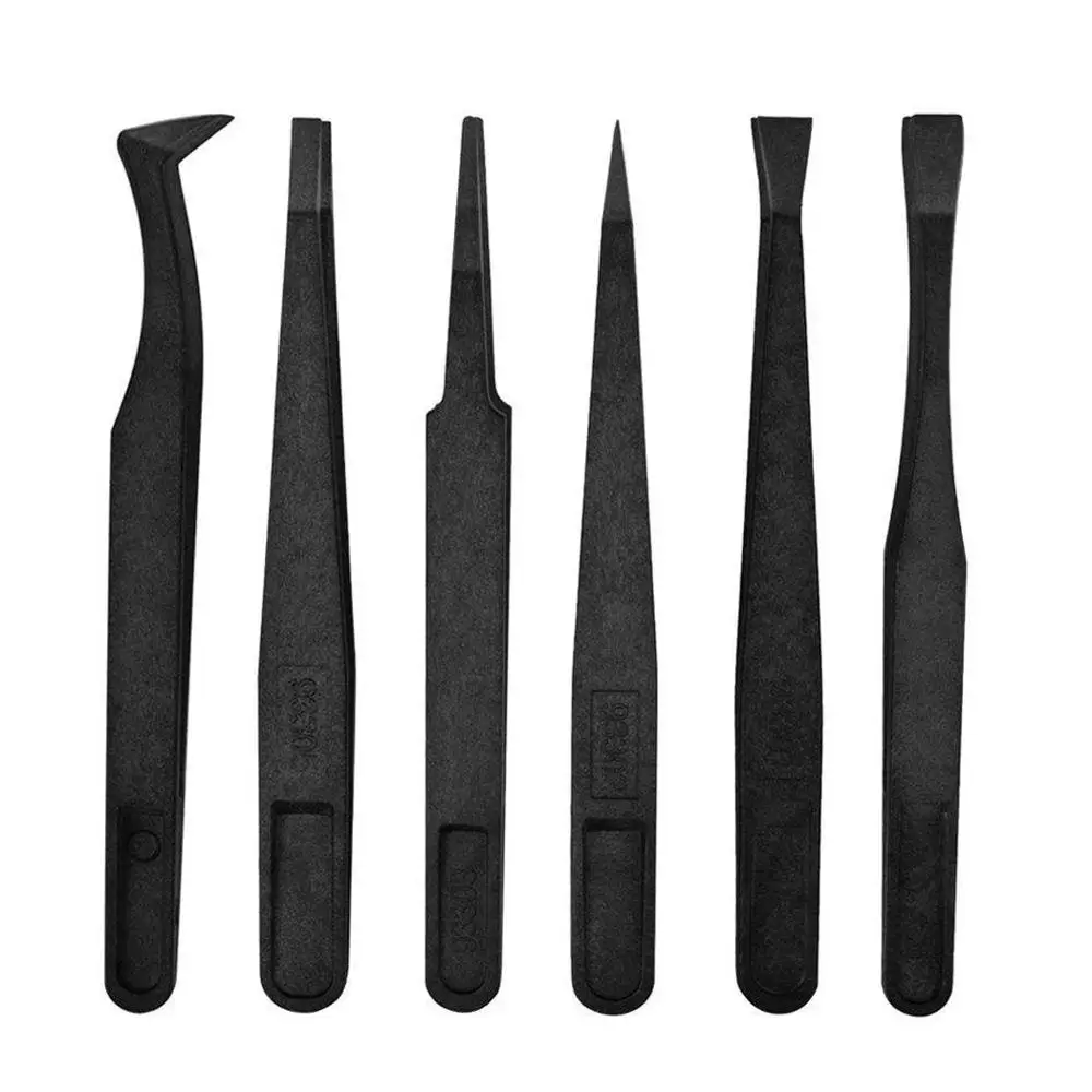 

6Pcs/1set Anti-static ESD Plastic Tweezers Set Pointed Flat Curved Tips Tweezers for Electronics Phone PCB Repair Tools Kit