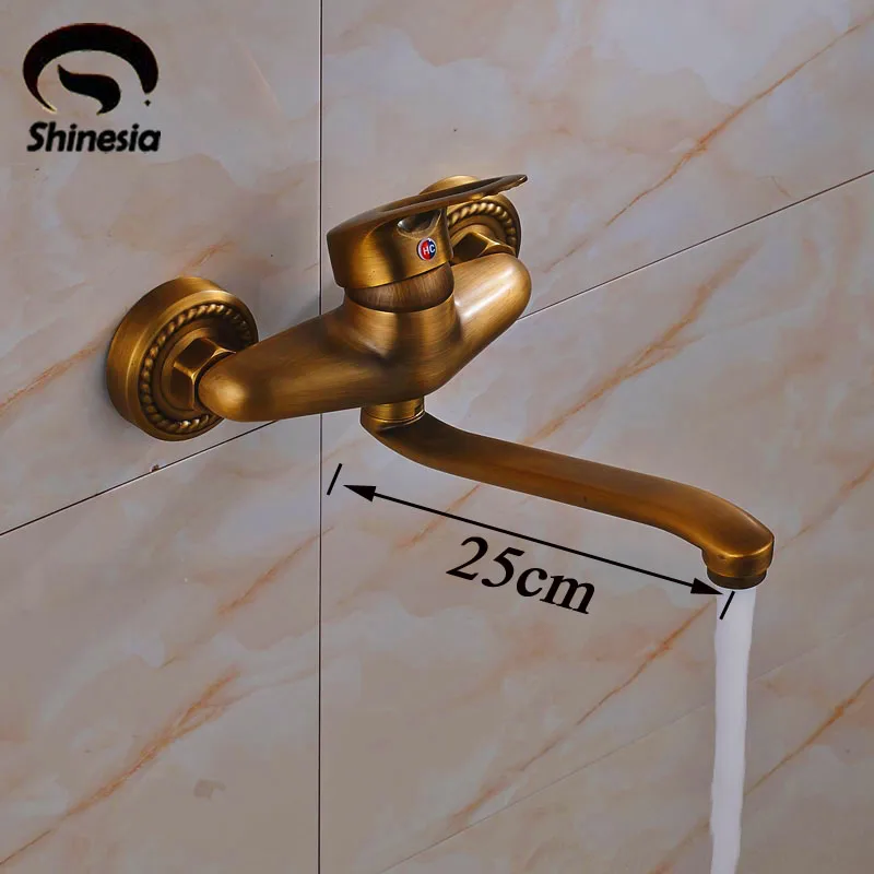 Antique Brass Single Handle Bathroom Sink Faucet Bath Tub Mixer Tap Solid Brass Wall Mounted Antique Brass Single Handle Bathroom Sink Faucet Bath Tub Mixer Tap Solid Brass Wall Mounted