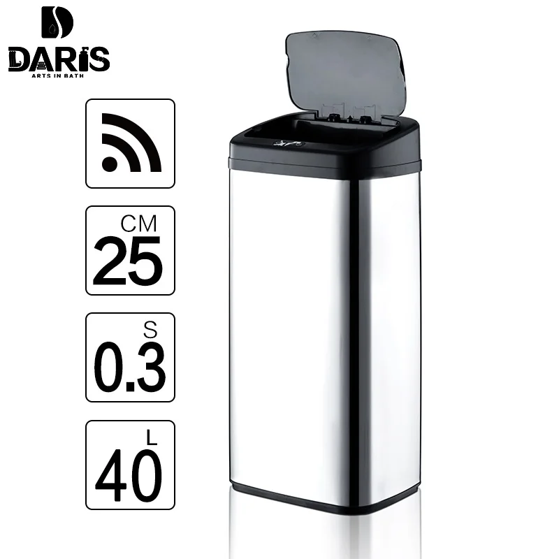 

SDARISB Inductive Type Trash Can Smart Sensor Automatic Kitchen And Toilet Storage Barrels Rubbish Bin Stainless Steel Waste Bin