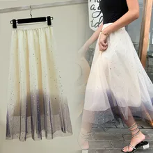 Новые осенние тюлевые юбки женские модные дизайнерские цветные градиентные юбки блестящая Звезда сетчатая юбка-пачка со складками миди юбки Femme