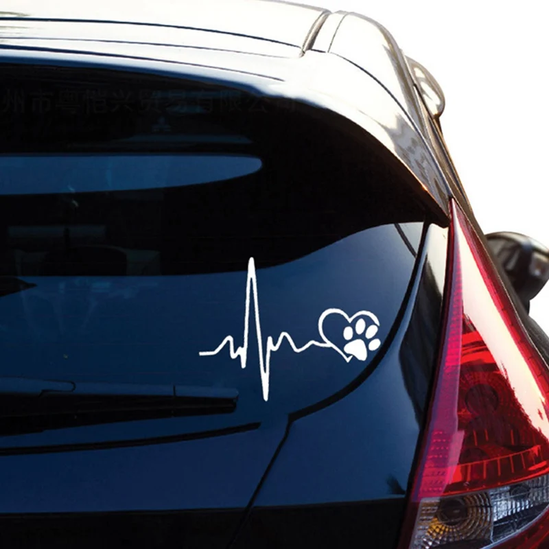 

13CM*10.3CM Heartbeat Love Dog Footprints Creative Vinyl Car Sticker Decals Black/White