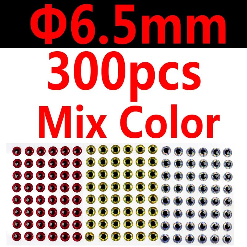 300pcs 6.5mm Wifreo 300 шт 3D рыбный глаз мухобойка стример приманка рыбьи глаза для приманки насекомое Мягкая приманка глаз - Цвет: 300pcs 6.5mm