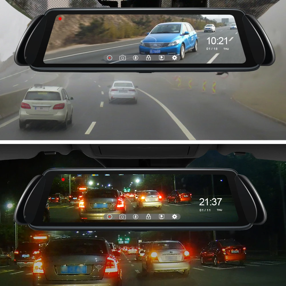 

10 Inches Dash Cam Auto HD Wide Angle 170 Degree Camera Front Video Recorder IPS Safe Screen Rear View Mirror Dual Lens