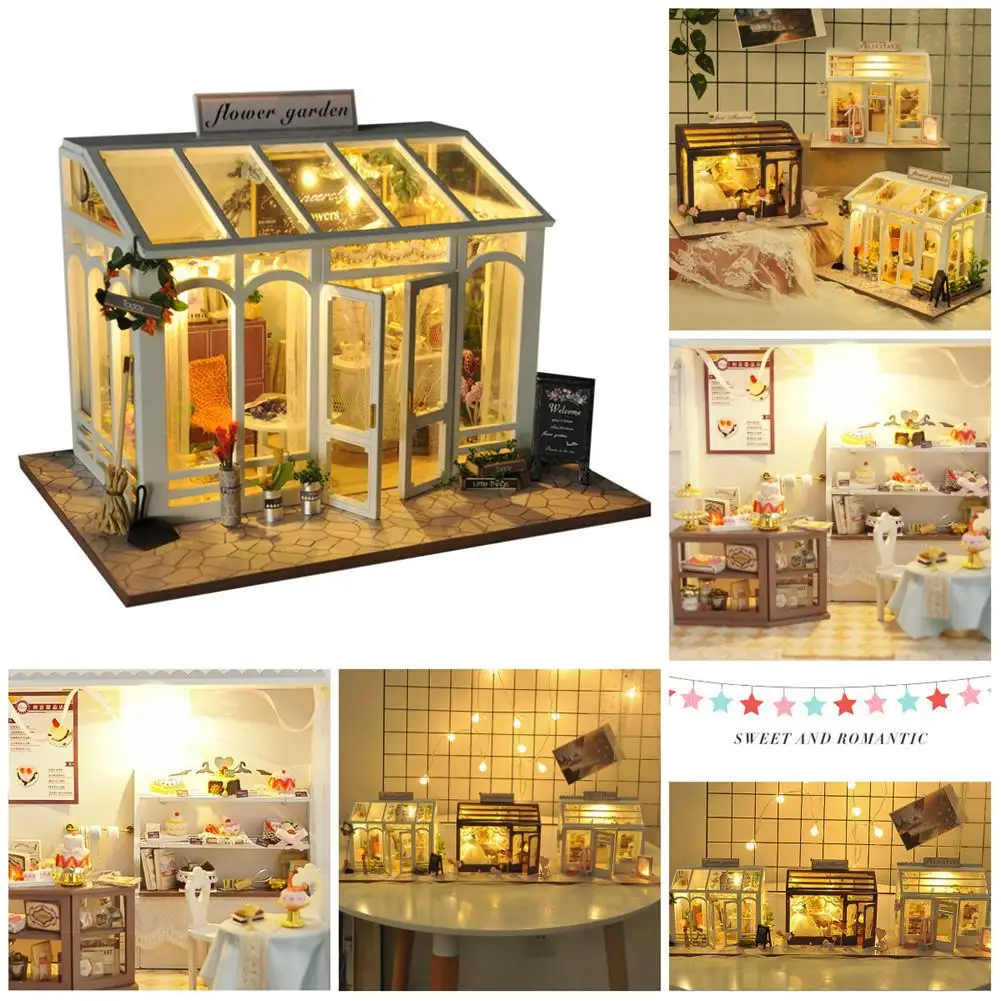 Три типа красивый магазин стиль DIY кукольный домик с Свадебные магазины, торты и цветочные магазины с светодиодный подсветкой