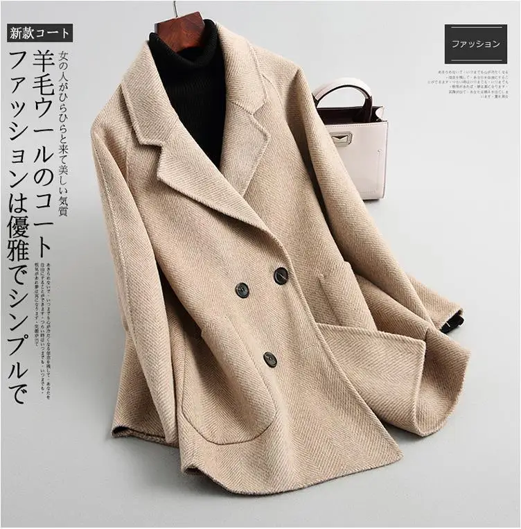 Межсезонное шерстяное зимнее пальто средней длины, женское свободное двубортное пальто casaco feminino abrigos mujer invierno