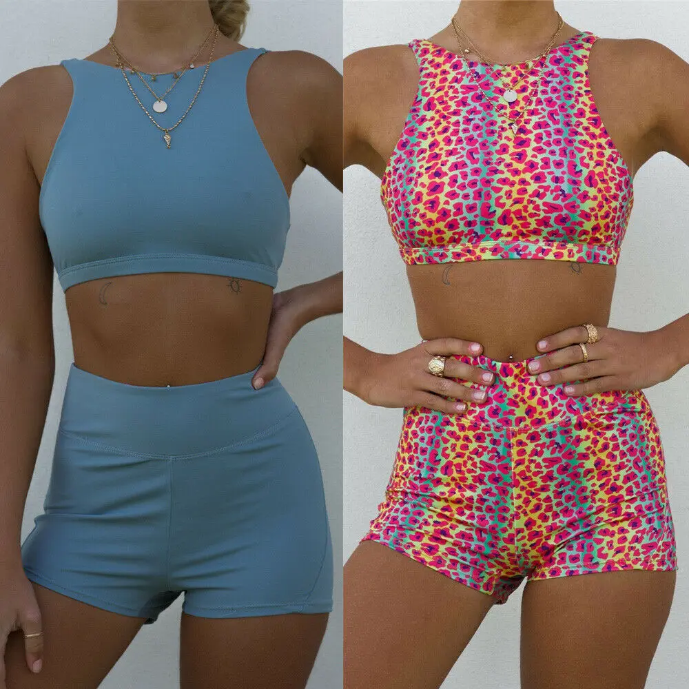 

2019 Women Yoga Bra+fitness Shorts Leggings Sports Suits Workout Two Piece Set