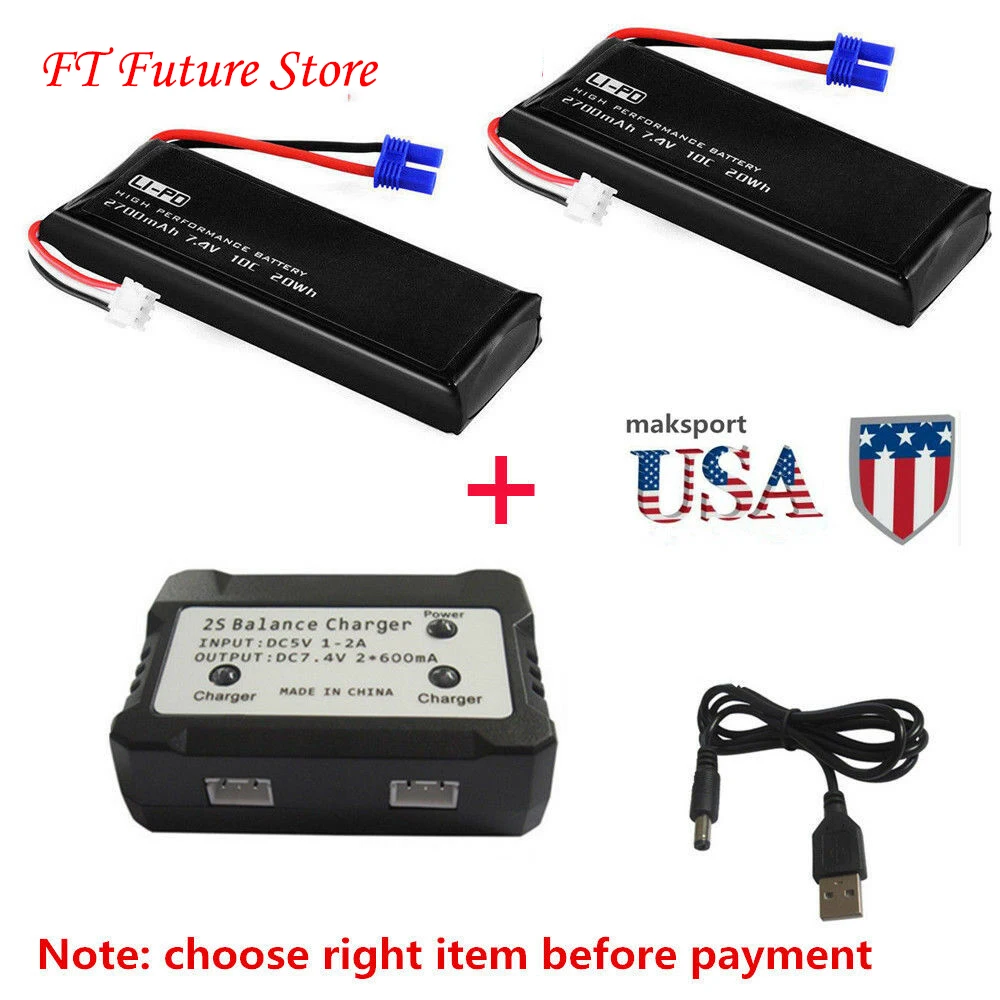 

US Rechargable 2700mAh 7.4V Li-po Battery/Charger EC2 for Hubsan H501S RC Quadcopter Accessory