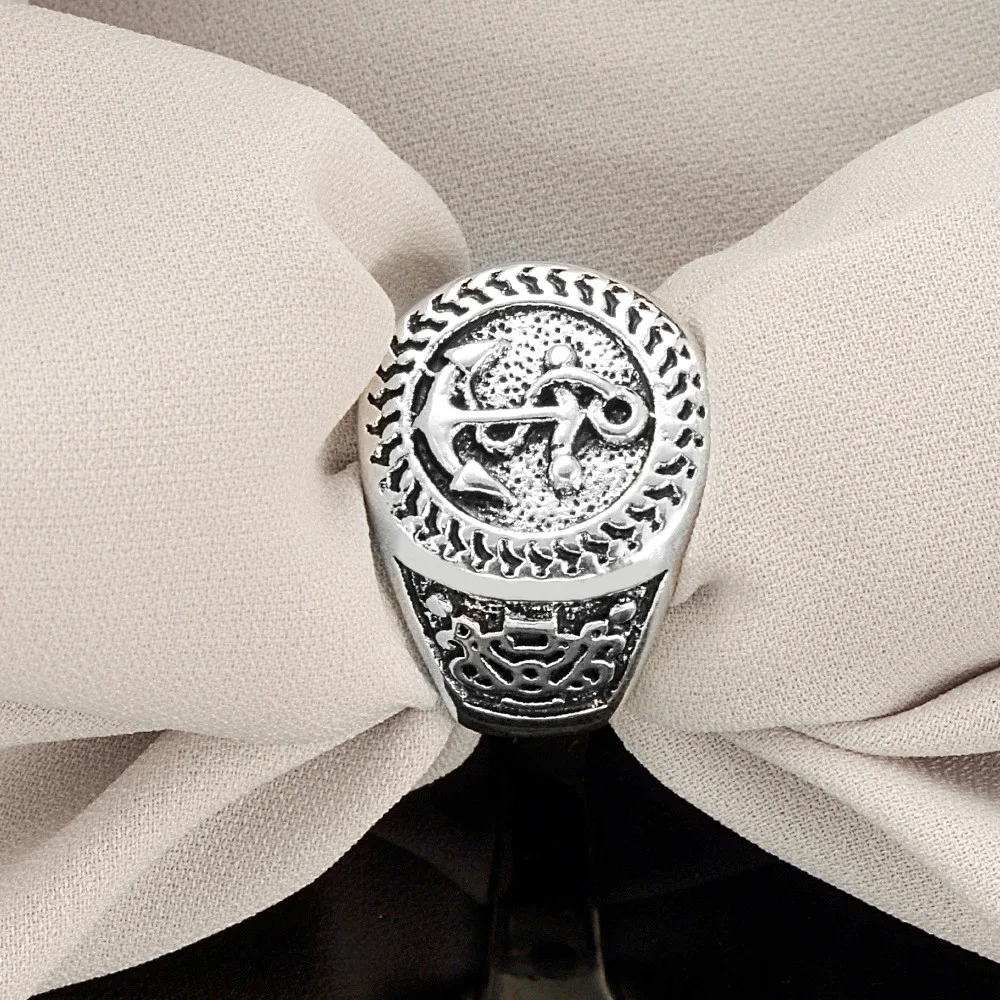 Men's Rudder and Anchor Ring Cold Black Stainless Steel Ring Men's Jewelry 2017 New Highest Quality Punk Vintage Fashion Jewelry