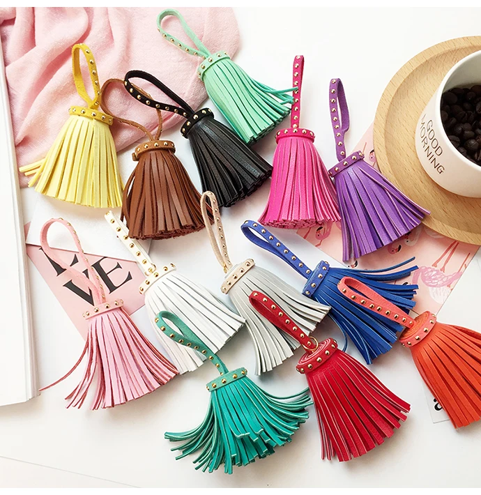 SICODA DIY keychain tassel PU leather stud tassel for phone handbag