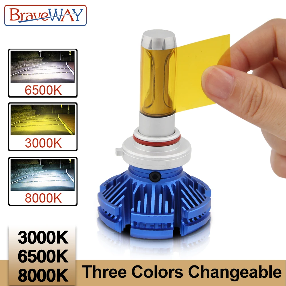 Braveway H4 светодиодный H7 H11 3000K 6500K 8000K автомобильный Светильник лампы 12V авто 9006 HB4 H8