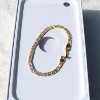 

Ladies Girls Yellow Fine Gold GF White 24 Kct Cubic Zirconia Double-Row Square Tennis Friendship Bracelet