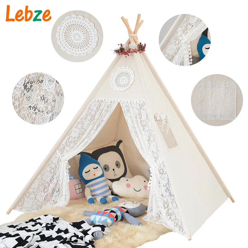Four Poles Cotton & Lace Tipi Tent For Girls Kids Play Tent Children Teepees Lace Cream цена Four Poles Cotton & Lace Tipi Tent For Girls Kids Play Tent Children Teepees Lace Cream цены онлайн