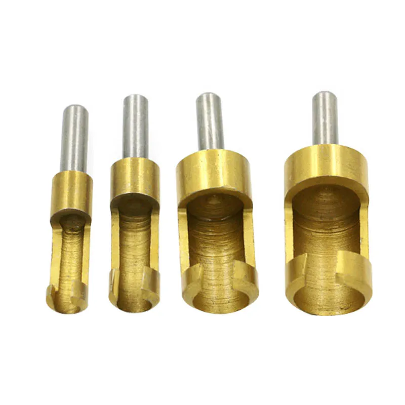 

4 Pcs Titanium Shank Barrel Cork Drill Bit Plug Cutter Bored Hole Tenon Drills Hole Saw Arbors Woodwork Tools CLH@8