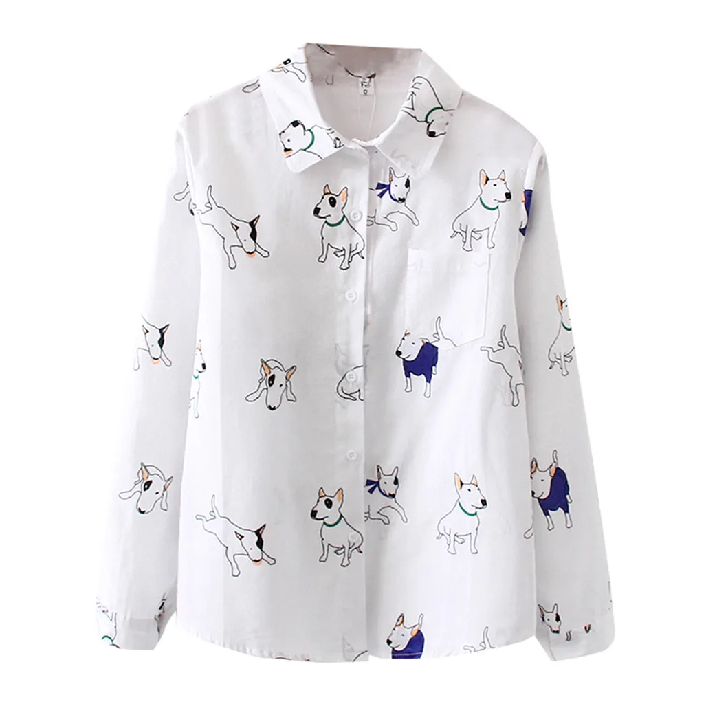 Women's Shirts Fashion Long Sleeve Cartoon Print Korean Shirt Casual Loose Blouse Elegant Blusas Femininas Camisas Mujer Tops - Цвет: White