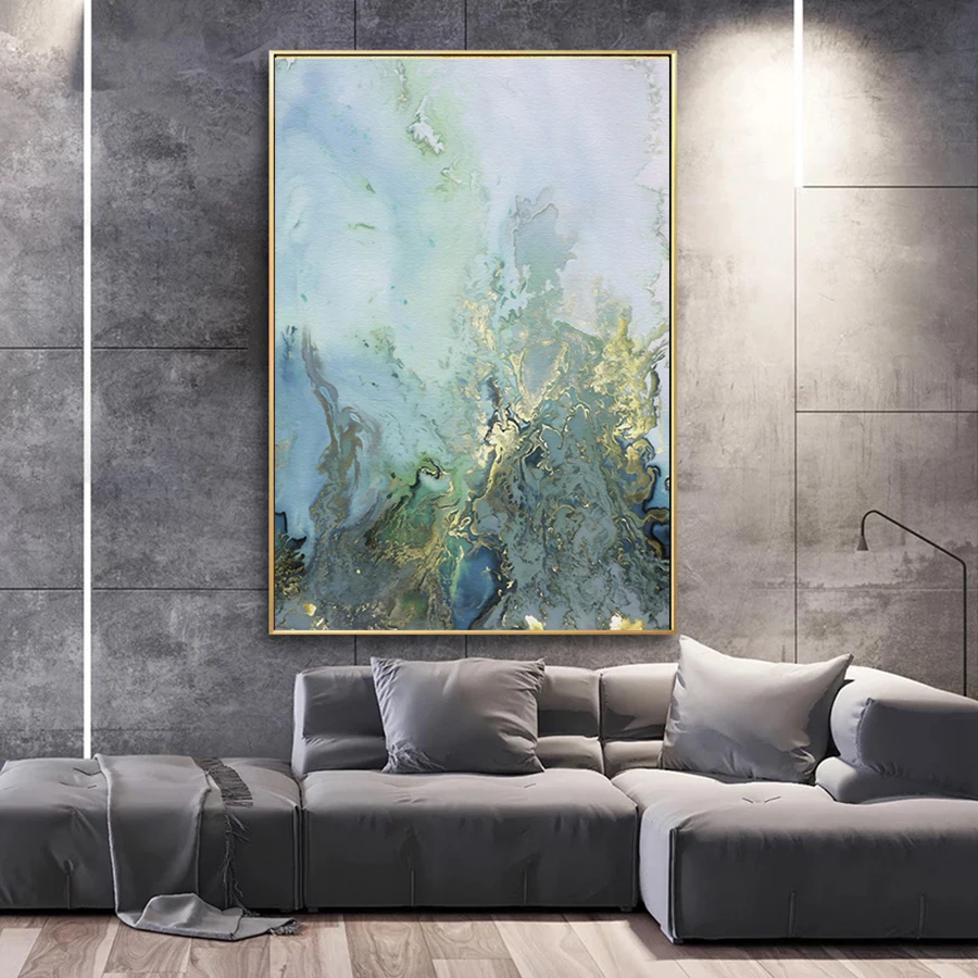2 - Marble Wall Art Canvas Painting Abstract Pictures Blue and White Canvas Art Posters and Prints Modern Home Living Room Decor