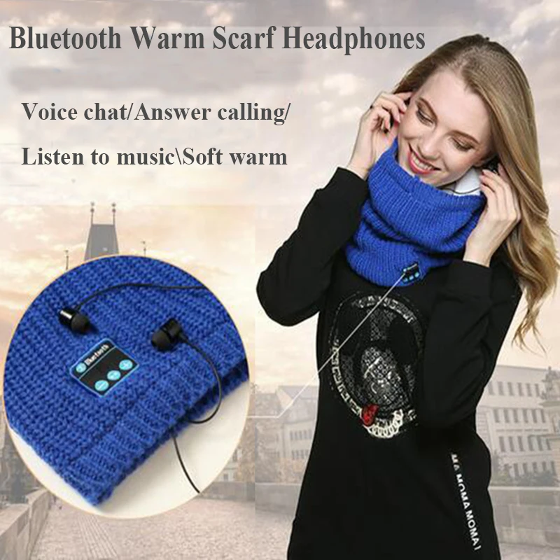 Зимние теплые трикотажные шарфы беспроводные bluetooth наушники гарнитура 2в1