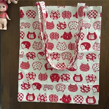 YILE хлопковая льняная Экологичная для шоппинга с ручкой сумка на плечо с принтом красная голова кошки 605-2