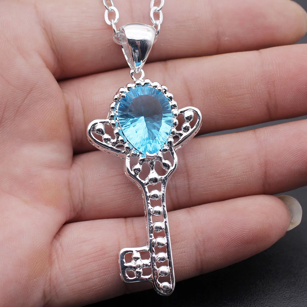 Ожерелье с подвеской в форме синего огня и груши 65 мм|silver key|necklace necklacenecklace silver necklace