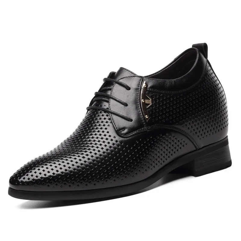 

New Summer Breathable Hollow Men's Elevator Shoes Leather Height Increase Business Shoes Get Taller 10 cm or 7 CM