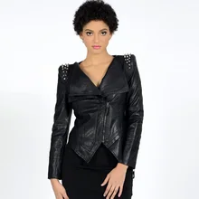 Куртка из искусственной кожи в стиле панк женская черная тонкая куртка с заклепками на молнии уличная рок плюс Размер Классная Осенняя новая мотоциклетная куртка пальто