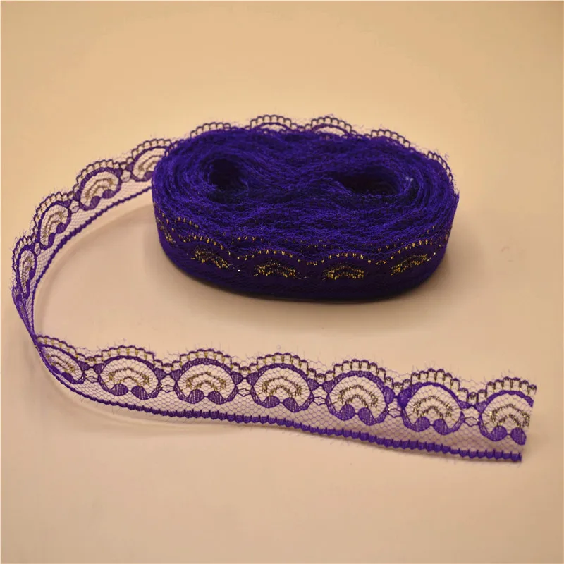 10 ярдов Красивая кружевная лента шириной 22 мм белая кружевная отделка для шитья DIY вышитая одежда свадебное украшение кружевная отделка - Цвет: Purple