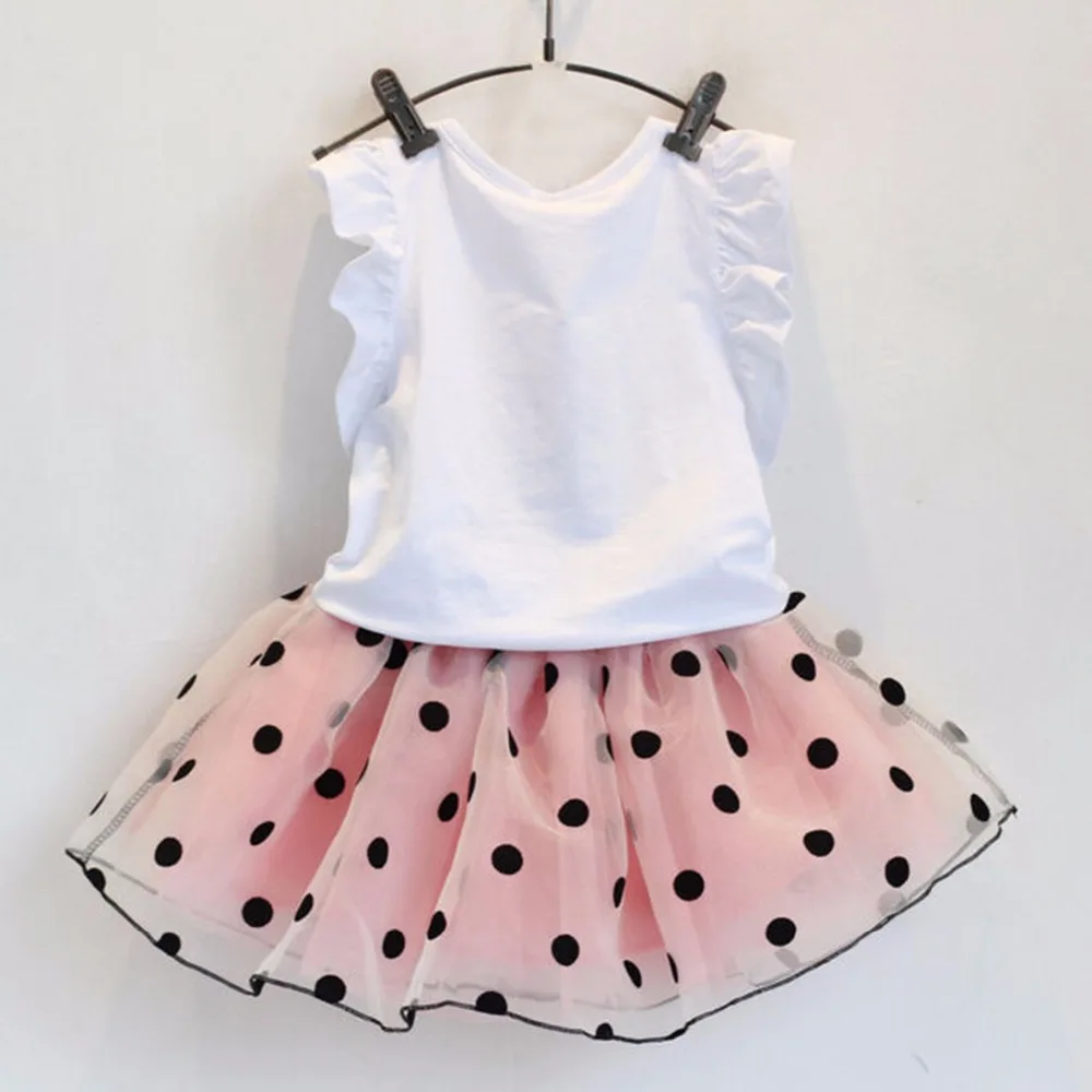 Beli 2017 Bayi Gadis Musim Panas Set Pakaian Anak anak Putri Pakaian Anak Pakaian Rubbit T Shirt + Titik Mesh Gaun Pakaian 1 6 T