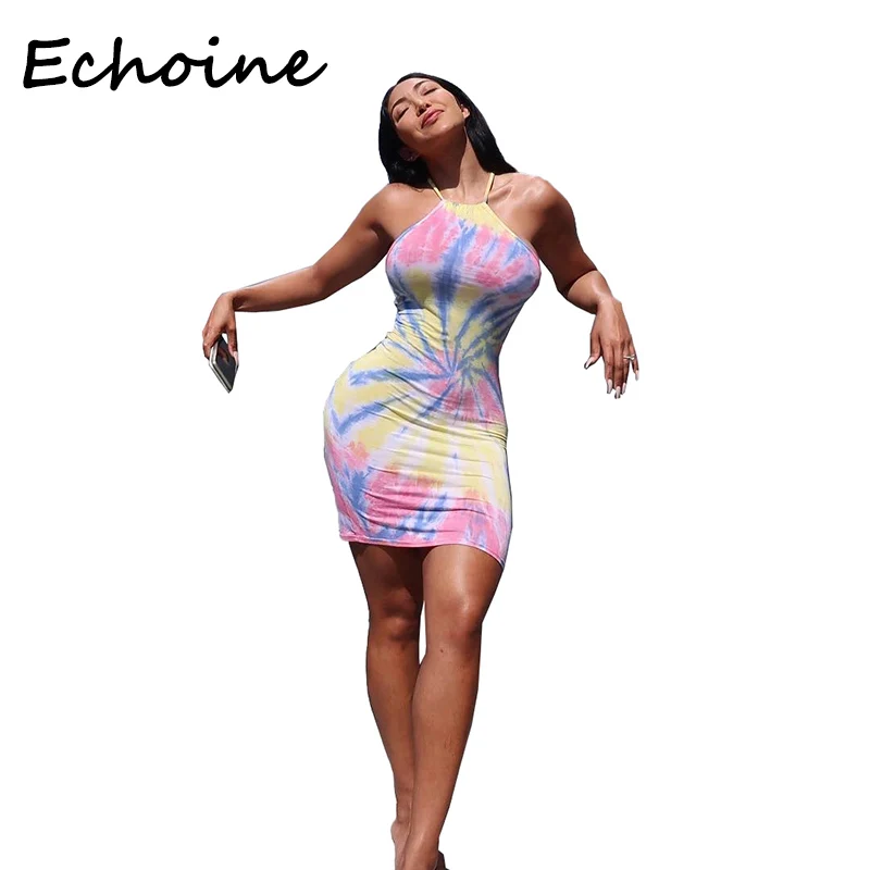 

Echoine Sexy Slinky Spaghetti Straps Print Dress Cross Bandage Dress Party Night Clubwear Vestidos Plus Size S-2XL