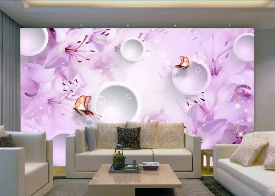 

Dream lily transparent flower purple lily simple dreamy 3D background wall modern wallpaper for living room