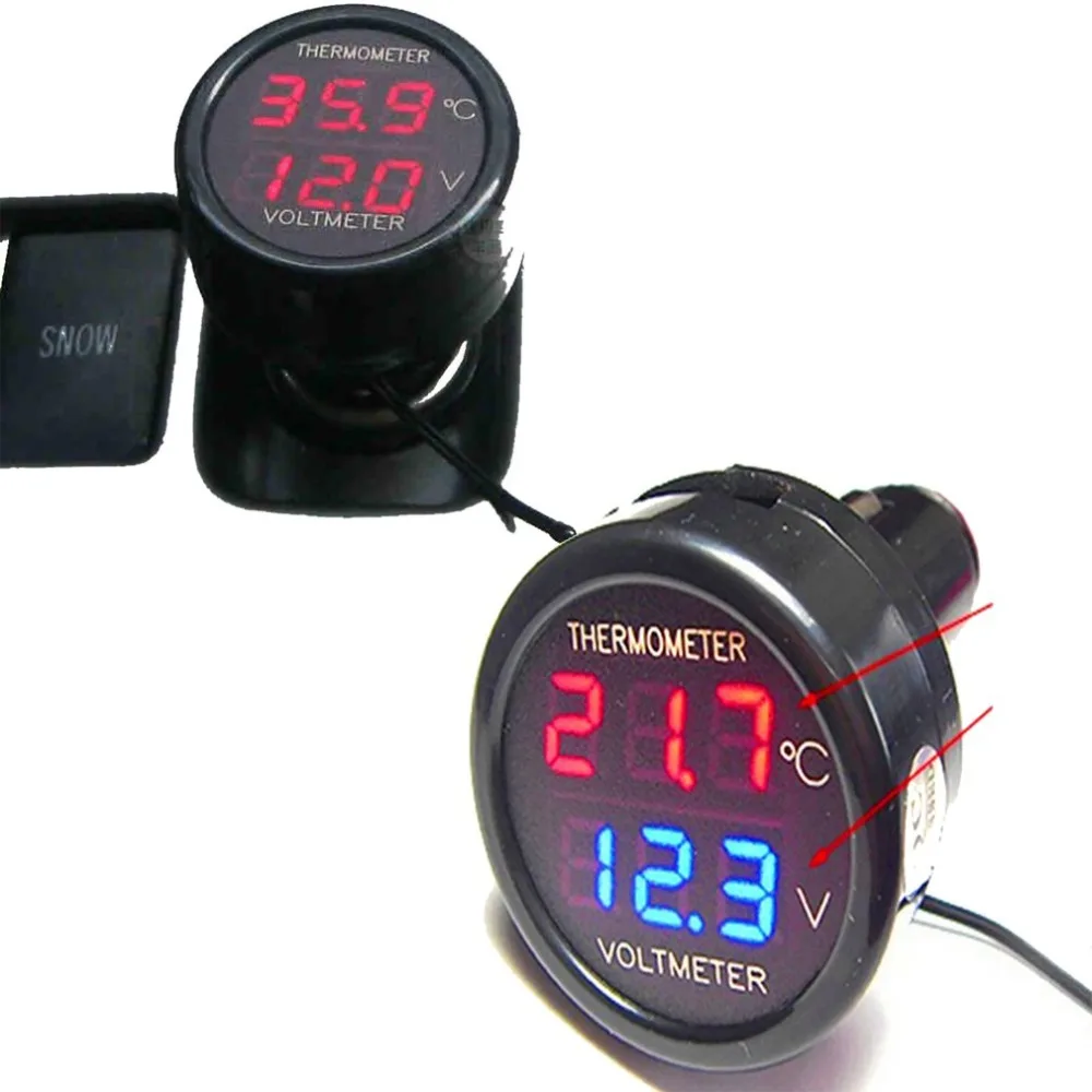 

LED Car Cigarette Lighter Digital Voltmeter Thermometer Applies to 12/24V Universal Car Voltage Meter Temperature Measurer