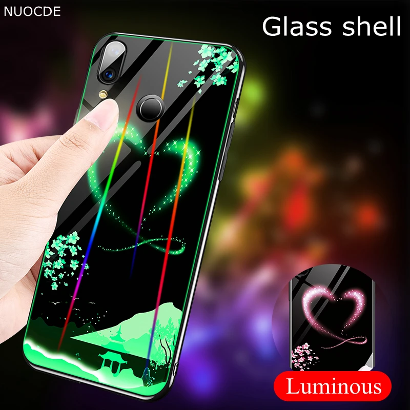 

Luminous Tempered Glass Phone Case For Huawei Nova 3 3i Coque Laser Aurora Glass Back Cover Case For Huawei P Smart Plus Capa