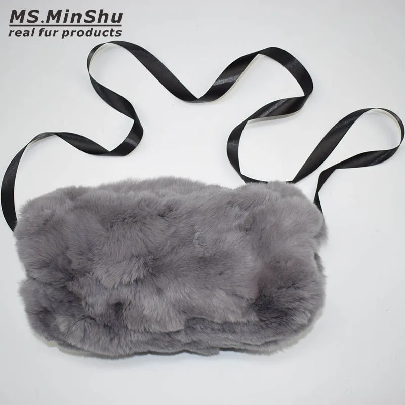 

MS.MinShu Brand Real Fur Handmuff Winter Hand Warmer Real Rex Rabbit Fur Muff Fashion Woman Handmuff With ribbon Hand Warmer