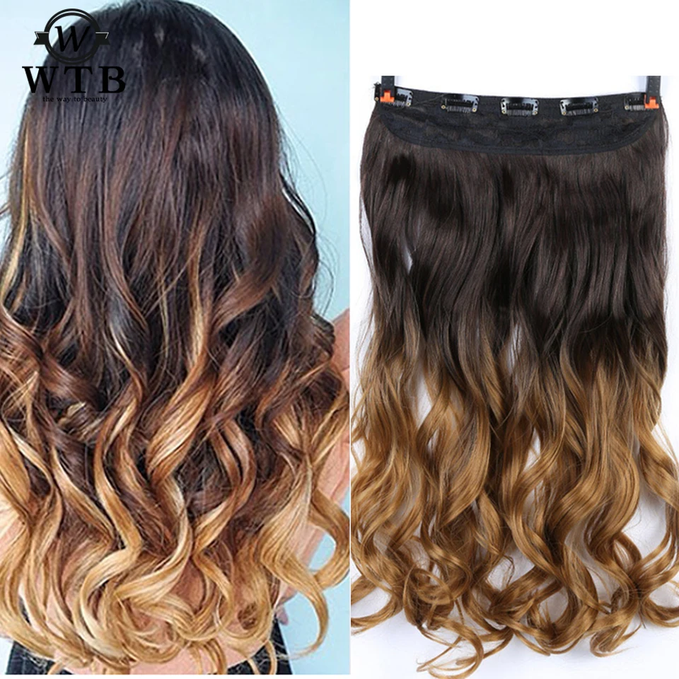 WTB 24" long Synthetic Curly 3/4 Full Head Clip in Hair 5 clip