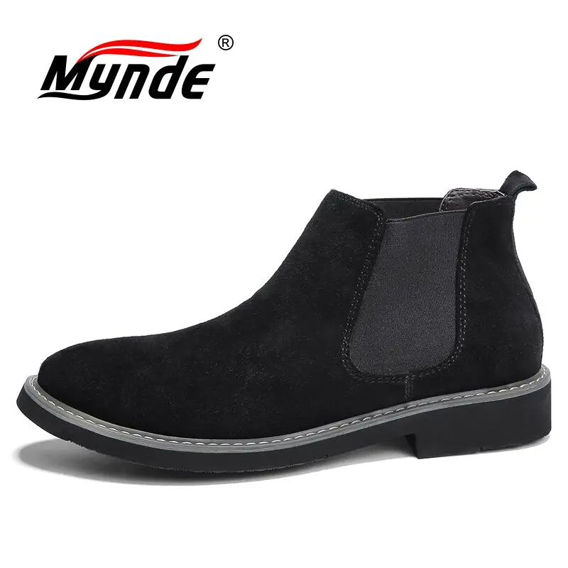 

New Autumn Winter Plush Warm Men Boots Suede Genuine Leather Chelsea Boots Men Ankle Boots Fashion Motorcycle Boots Big Size 46