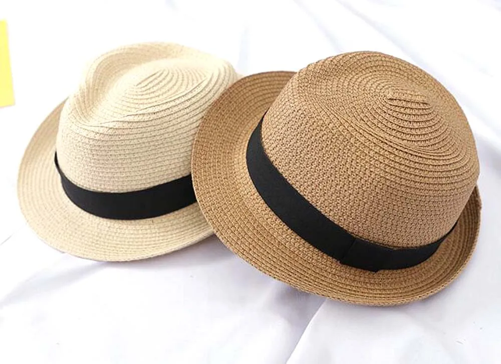 white fedora hat XEONGKVI Korean Pure Color Flanging Parent-child Fedora Hat SpringSummer Straw Hats For Men Boy fashion Women Jazz Cap short brim fedora