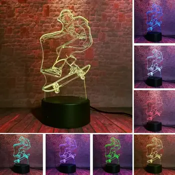 

Skateboarding Sport Model 3D Nightlight Visual Illusion LED 7 Colors Changing Desk Light Luminous Bedroom Toys