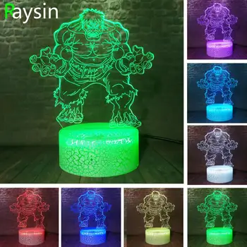 

LED Superhero Hulk 3D Optical Illusion Smart 7 Colors Crack Night Light Table Lamp with USB Power Cable Marvel Avengers Toy Gift