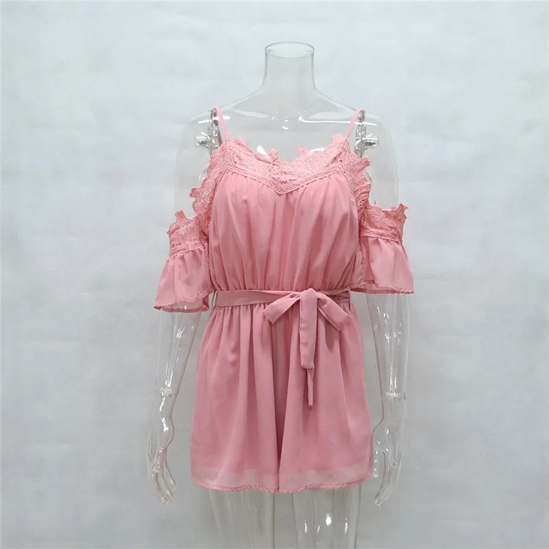 Women Off Shoulder Chiffon Bandage Mini Playsuit Summer Shorts Jumpsuit Ladies Summer Beach Leisure Loose Shorts 2019 M28# (11)